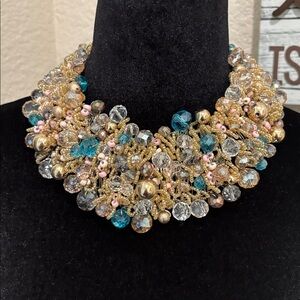 Aldo Gold and Silver Necklace with Blue Accents